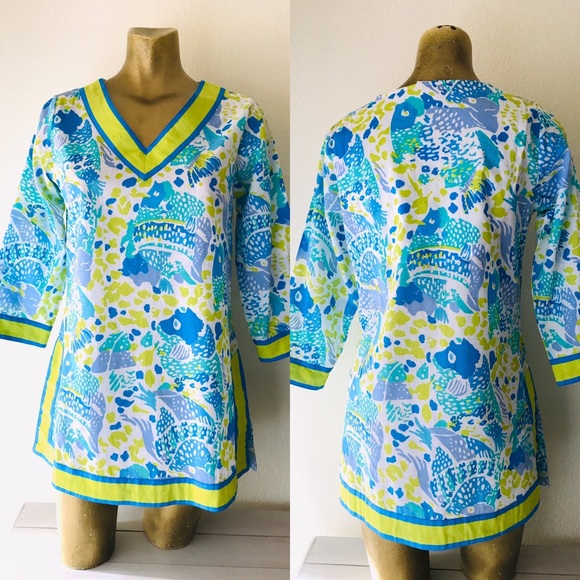 SALE! GRETCHEN SCOTT Tropical Resortwear TUNIC TOP XS - Picture 3 of 8